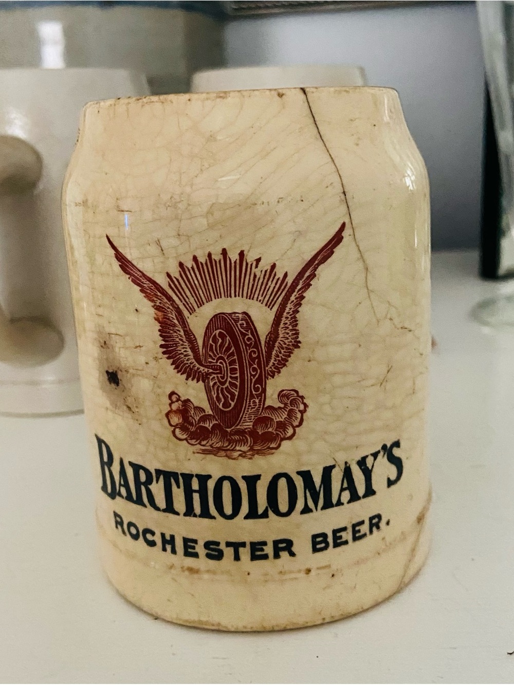 Bartholomay's Rochester Beer Ceramic Stein - Cream with Red & Black Logo